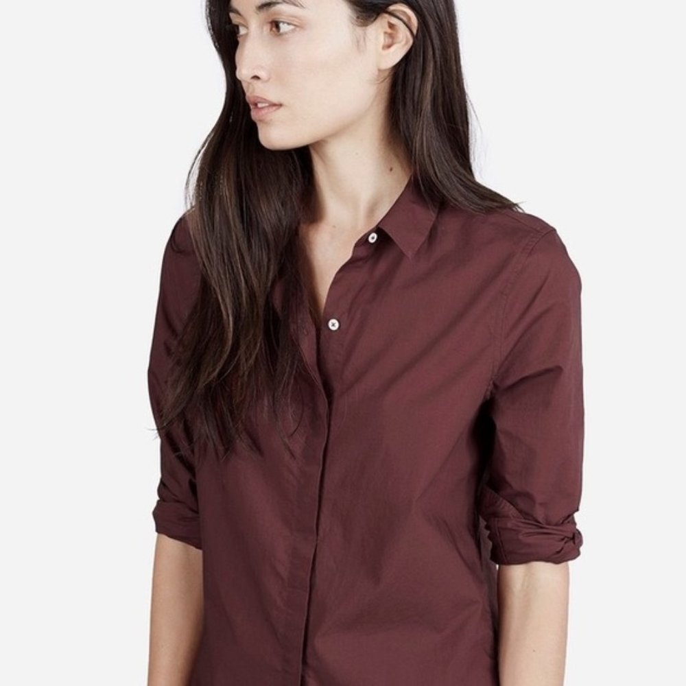 Everlane - Maroon Cotton Poplin Long Sleeve